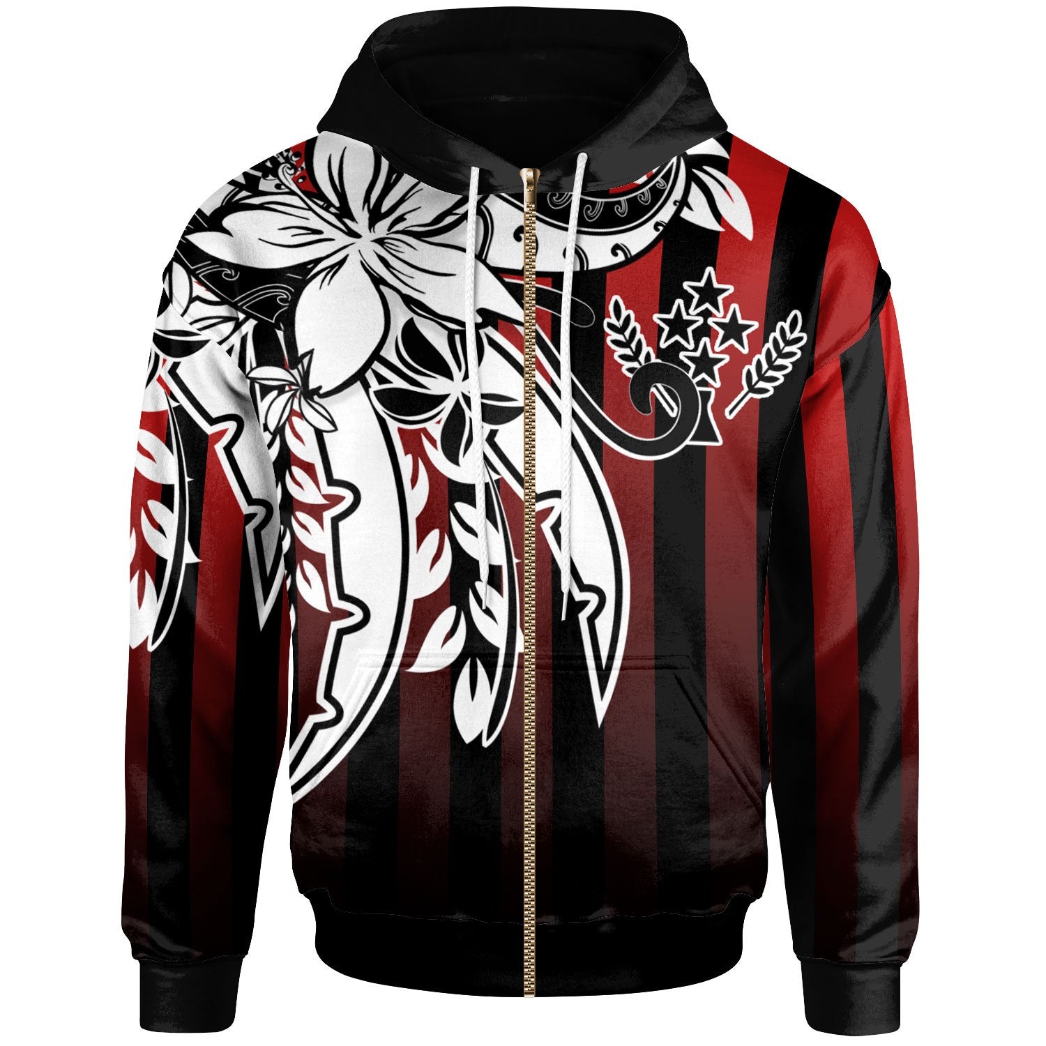 Kosrae Zip Hoodie Vertical Stripes Style Unisex Red - Polynesian Pride