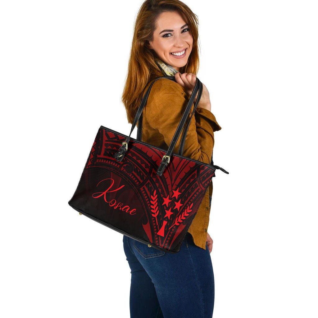 Kosrae State Leather Tote - Red Color Cross Style - Polynesian Pride