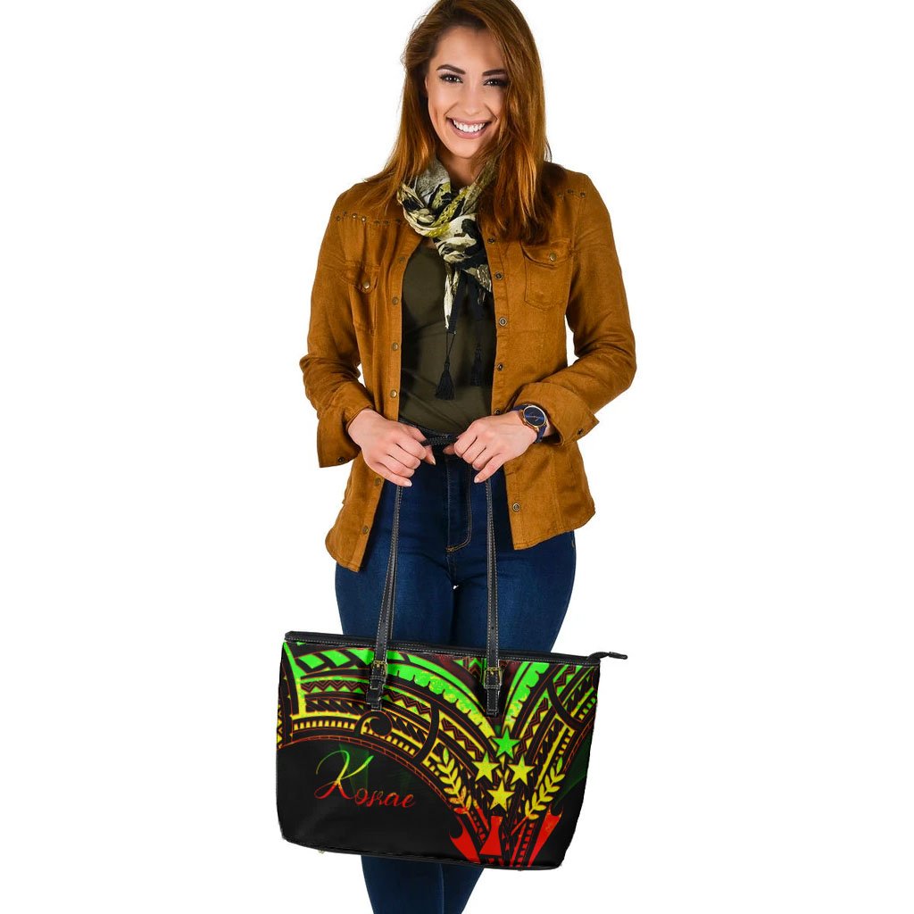 Kosrae State Leather Tote - Reggae Color Cross Style - Polynesian Pride