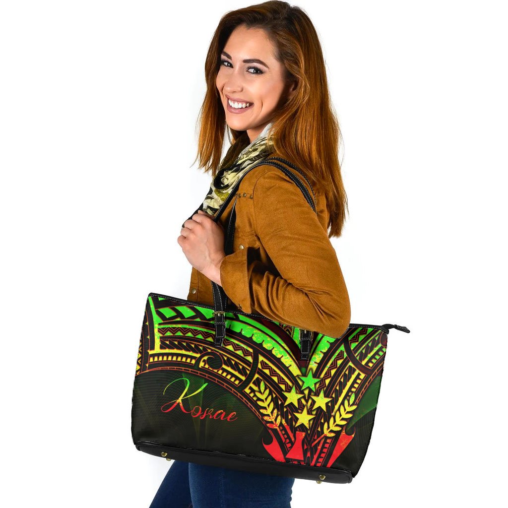 Kosrae State Leather Tote - Reggae Color Cross Style Black - Polynesian Pride