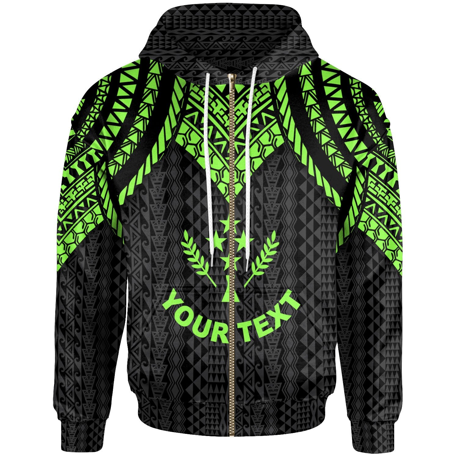 Kosrae Custom Zip up Hoodie Polynesian Armor Style Green Unisex Green - Polynesian Pride