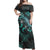 Kosrae Woman Off Shoulder Long Dress - Kosrae Coat Of Arms With Polynesian Turtle Blooming Hibiscus Turquoise Women Turquoise - Polynesian Pride