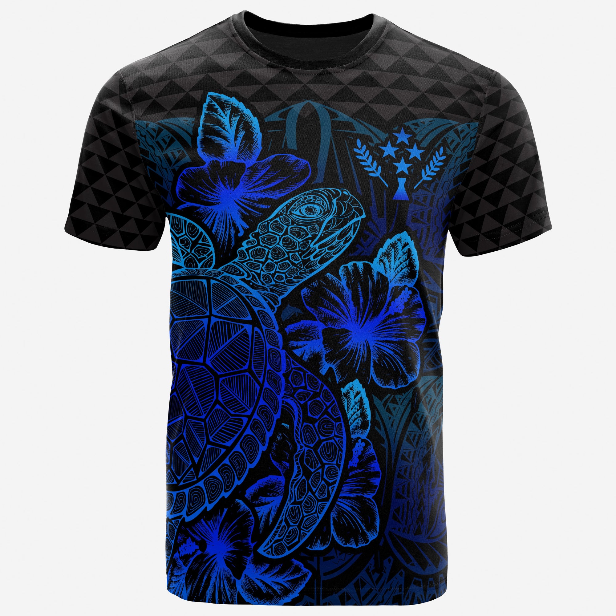 Kosrae T Shirt Kosrae FLag Turtle Hibiscus Blue Unisex Blue - Polynesian Pride