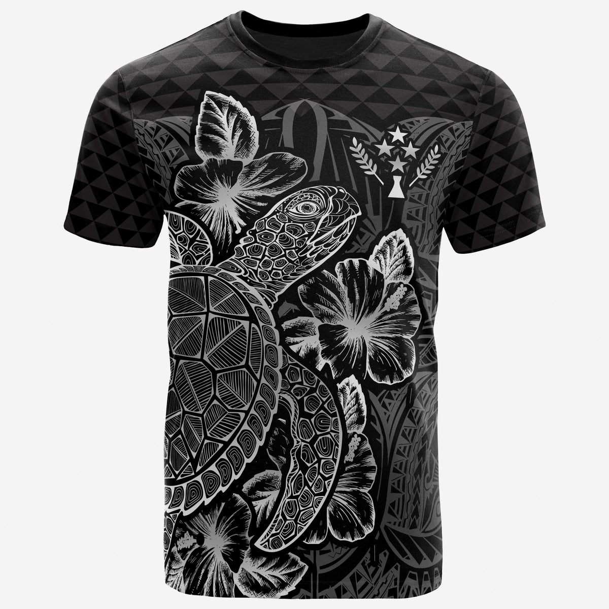 Kosrae T Shirt Kosrae FLag Turtle Hibiscus Black Unisex Black - Polynesian Pride