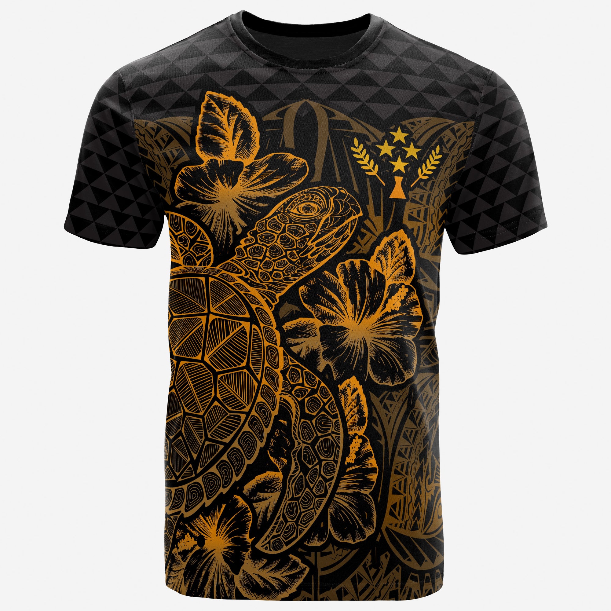 Kosrae T Shirt Kosrae FLag Turtle Hibiscus Gold Unisex Gold - Polynesian Pride