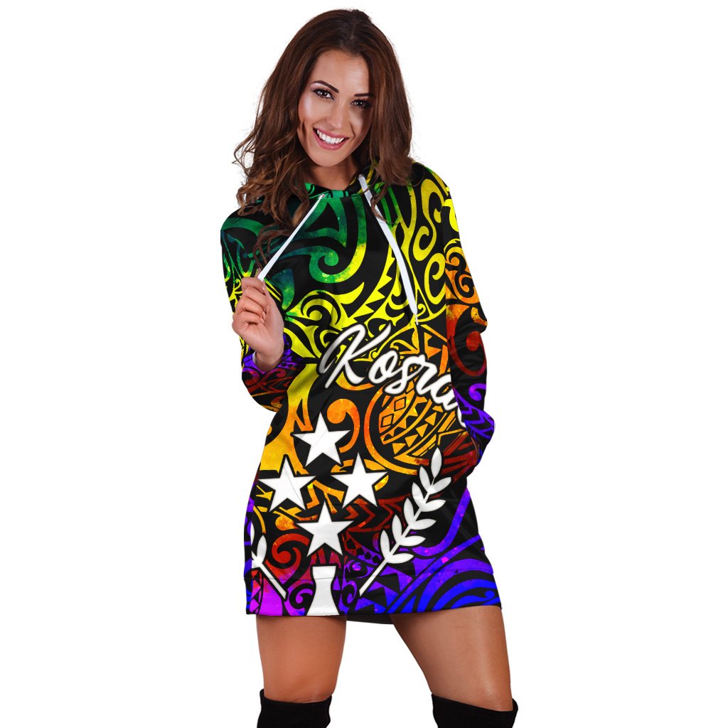 Kosrae Women Hoodie Dress - Rainbow Polynesian Pattern - Polynesian Pride