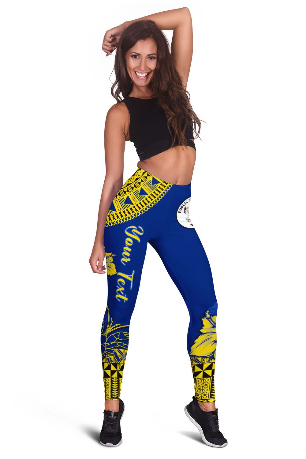 (Custom Personalised) Niue Hiapo Women Leggings Rock of Polynesia Tapa Niuean Crab Happy Day LT13 Blue - Polynesian Pride