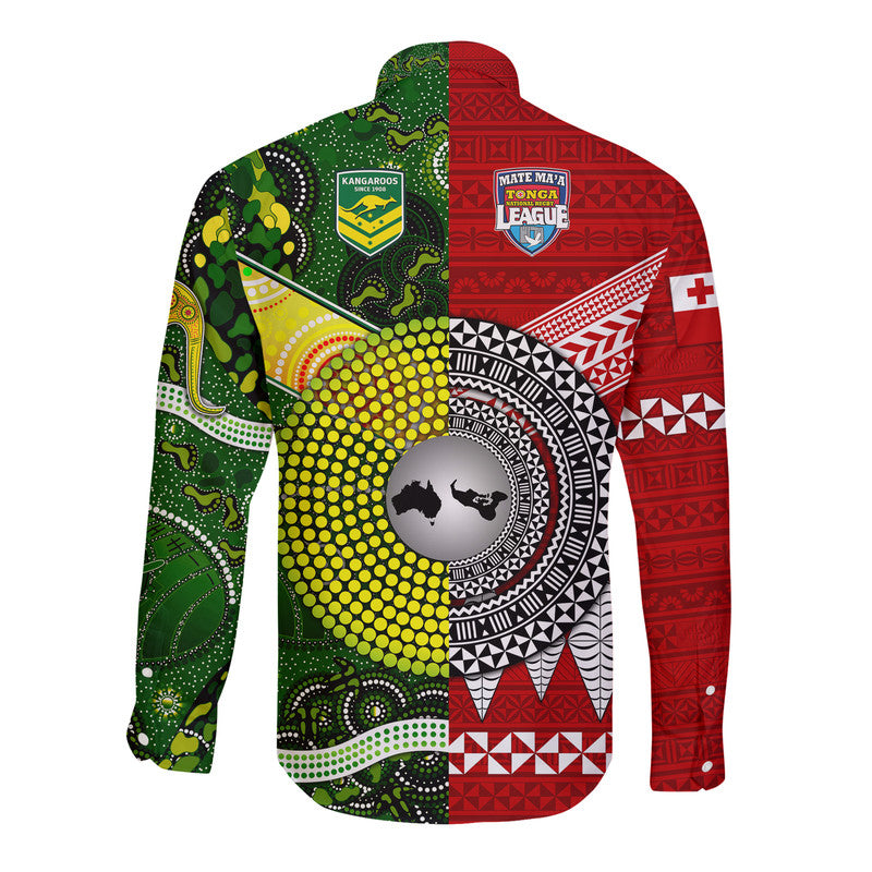 Mate Ma'a Tonga Ngatu And Australia Kangaroos Aboriginal Hawaii Long Sleeve Button Shirt Rugby Together LT8 - Polynesian Pride