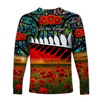New Zealand Maori ANZAC Long Sleeve Shirt Poppy Vibes - Paua Shell LT8 - Polynesian Pride