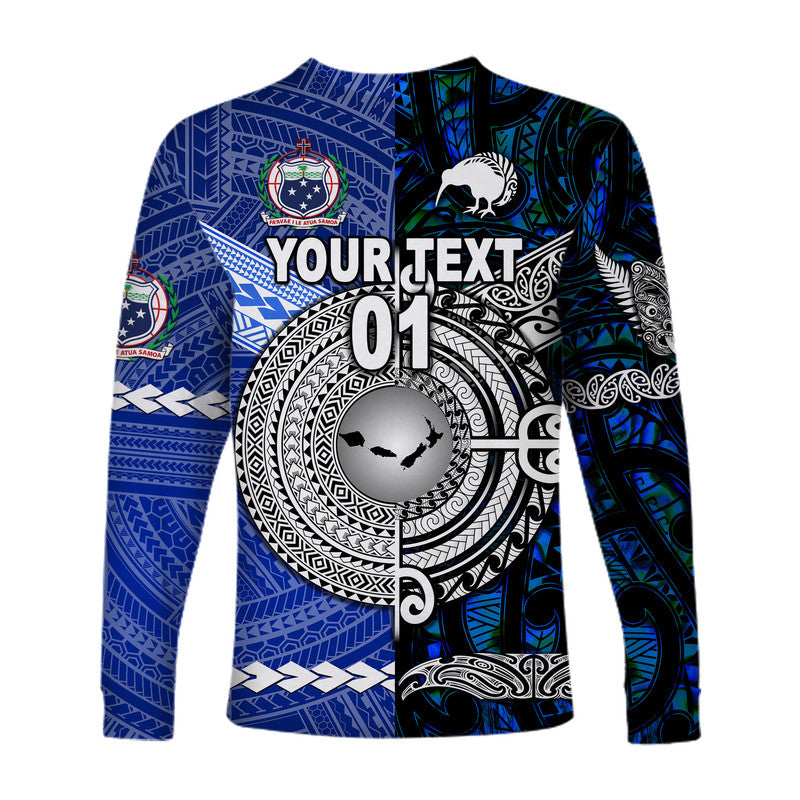 (Custom Personalised) Samoa And New Zealand Long Sleeve Shirt Together - Blue LT8 - Polynesian Pride