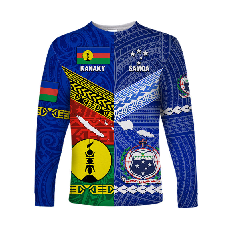 (Custom Personalised) Samoa And Kanaky New Caledonia Long Sleeve Shirt Together LT8 Unisex Blue - Polynesian Pride