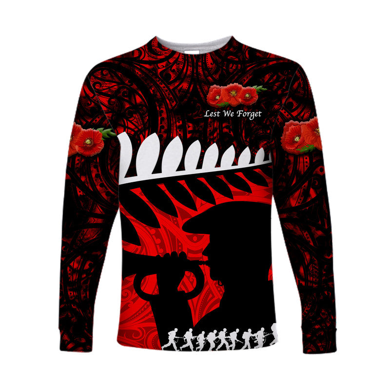 (Custom Personalised) New Zealand Maori ANZAC Long Sleeve Shirt Remembrance Soldier - Red LT8 Unisex Red - Polynesian Pride