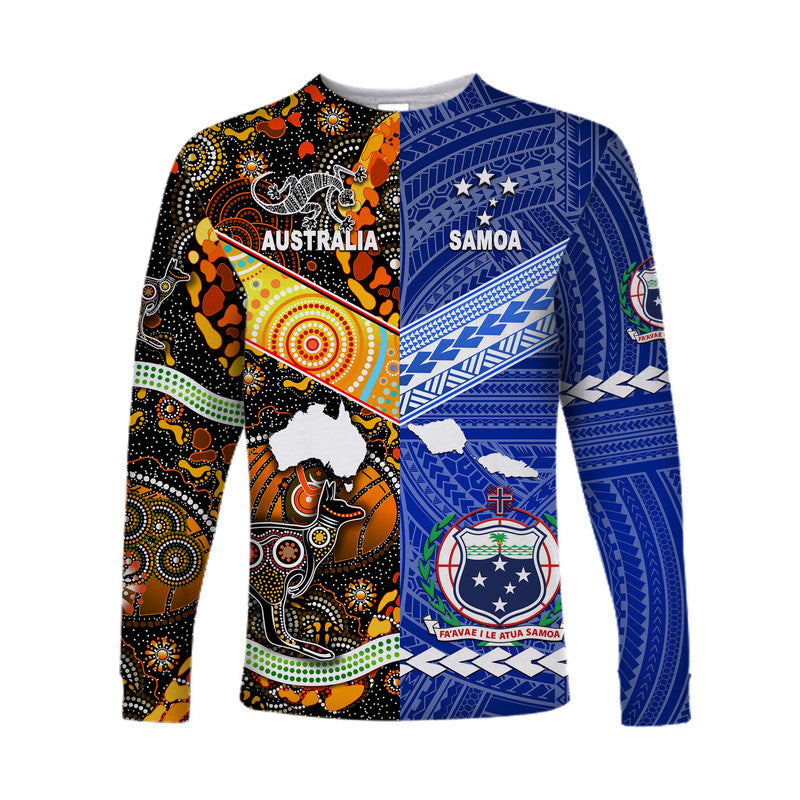 (Custom Personalised) Samoa And Australia Aboriginal Long Sleeve Shirt Together LT8 Unisex Blue - Polynesian Pride