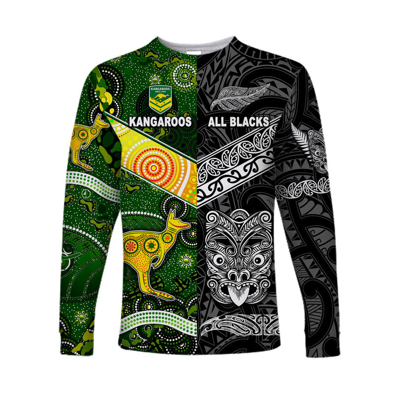 (Custom Personalised) New Zealand Maori All Black And Australia Kangaroos Aboriginal Long Sleeve Shirt Rugby Together LT8 Unisex - Polynesian Pride