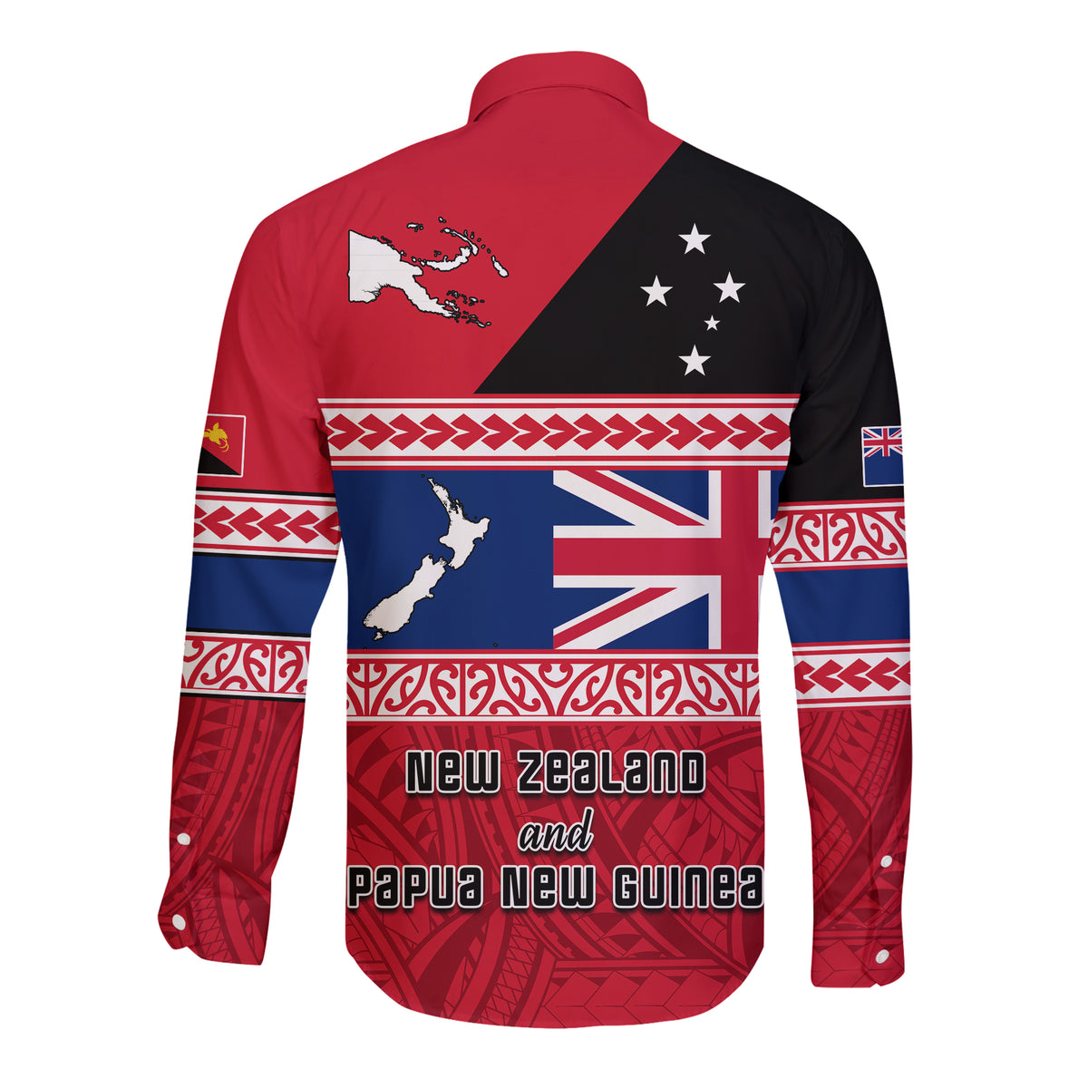 Papua New Guinea and New Zealand Hawaii Long Sleeve Button Shirt Polynesian PNG and NZ LT13 - Polynesian Pride