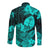 Guam Polynesian Hawaii Long Sleeve Button Shirt Tropical Flowers - Turquoise LT8 - Polynesian Pride