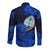 Guam Polynesian Hawaii Long Sleeve Button Shirt Tropical Flowers - Blue LT8 - Polynesian Pride