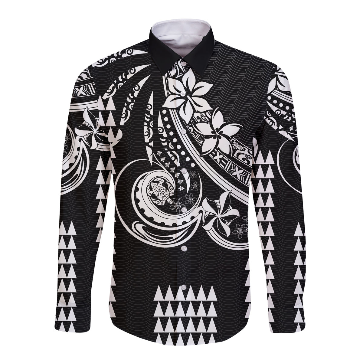 Kakau Hawaiian Polynesian Couples Matching Outfits Long Sleeve Dress And Long Sleeve Button Shirt Black LT6 - Polynesian Pride