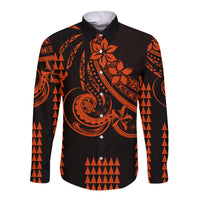 Kakau Hawaiian Polynesian Couples Matching Outfits Long Sleeve Dress And Long Sleeve Button Shirt Orange LT6 - Polynesian Pride