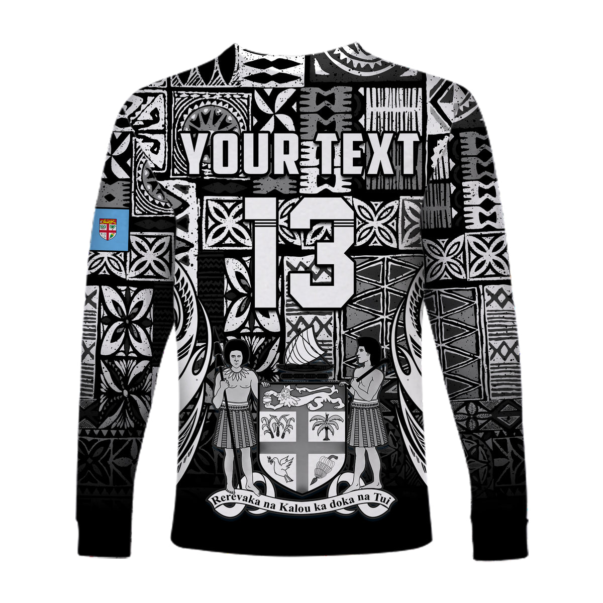 (Custom Text and Number) Fiji Rugby Long Sleeve Shirt Flying Fijians Black Tapa Pattern LT13 - Polynesian Pride