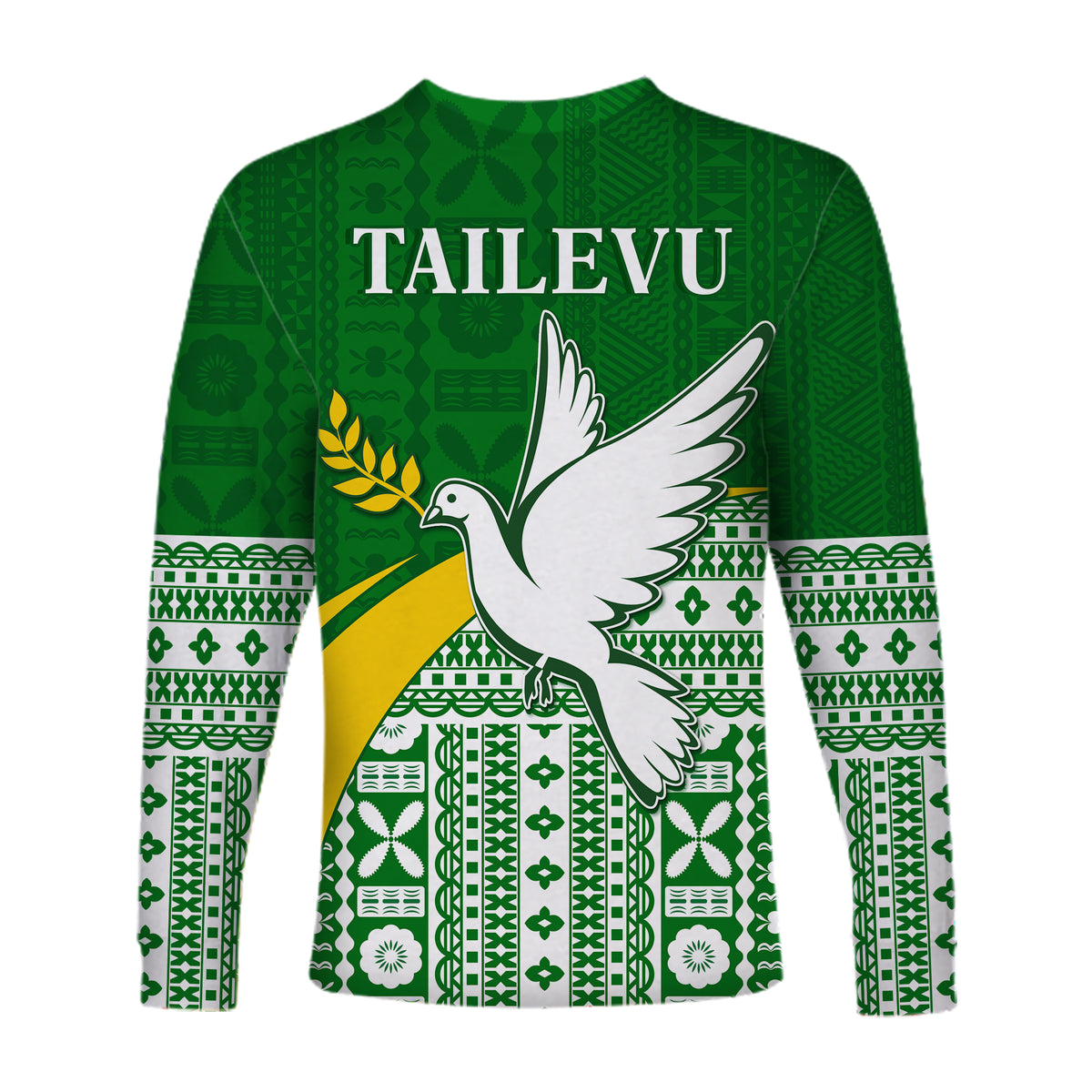 Tailevu Rugby Long Sleeve Shirt Fiji Rugby Tapa Pattern Green LT13 - Polynesian Pride