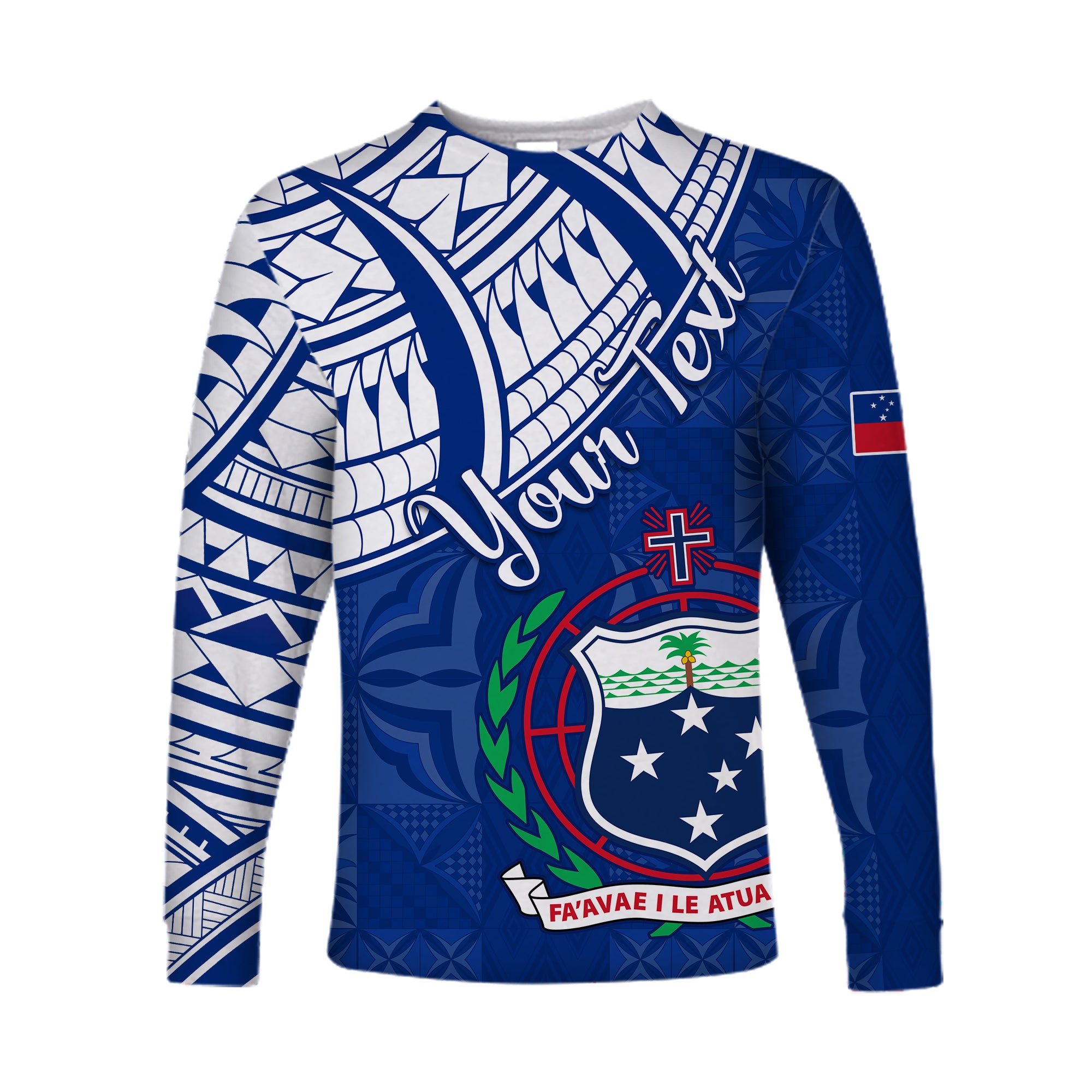 (Custom Personalised) Samoa Siapo Long Sleeve Shirt Sporty Mix Barkcloth Panel LT13 Unisex Blue - Polynesian Pride