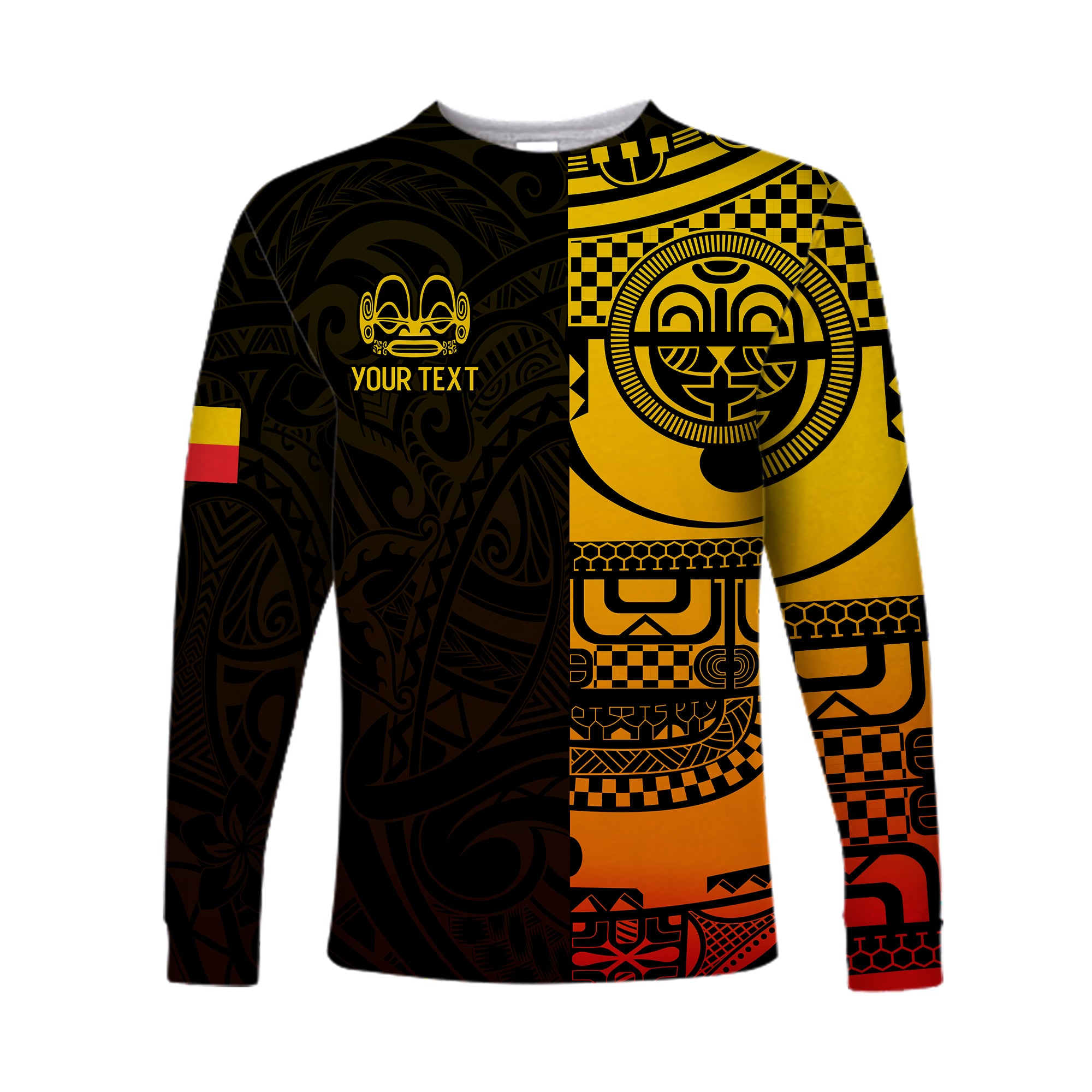 (Custom Personalised) Marquesas Islands Tiki Long Sleeve Shirt Gradient Marquesan Tattoo LT13 Unisex Yellow - Polynesian Pride