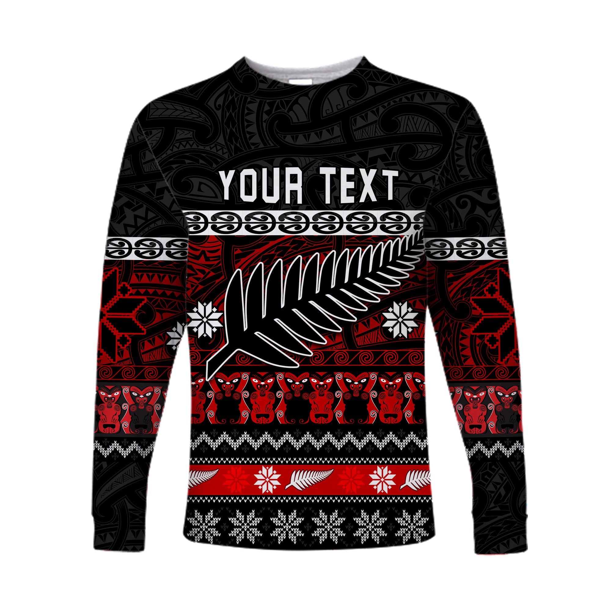 (Custom Personalised) New Zealand Silver Fern Christmas Long Sleeve Shirt Maori Meri Kirihimete LT13 Unisex Black - Polynesian Pride