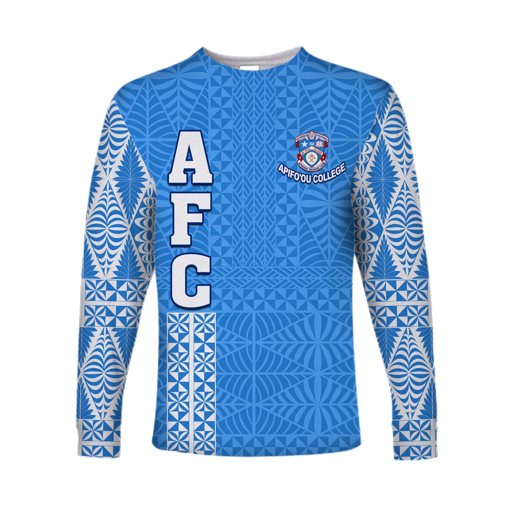 Apifo'ou College Long Sleeve Shirt Tongan Pattern AFC Lovers LT13 Unisex Blue - Polynesian Pride