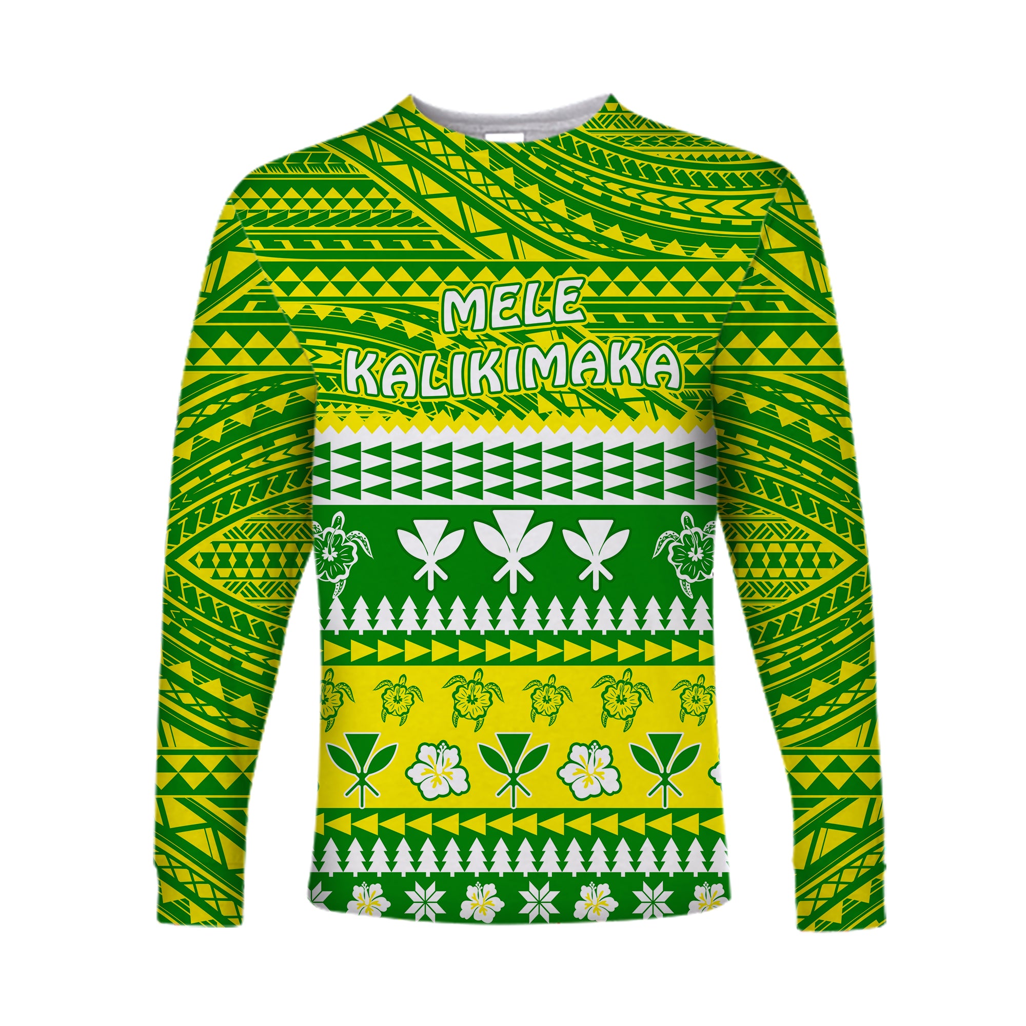 Hawaii Christmas Long Sleeve Shirt Polynesian Mele Kalikimaka Santa Claus LT13 Unisex Green - Polynesian Pride