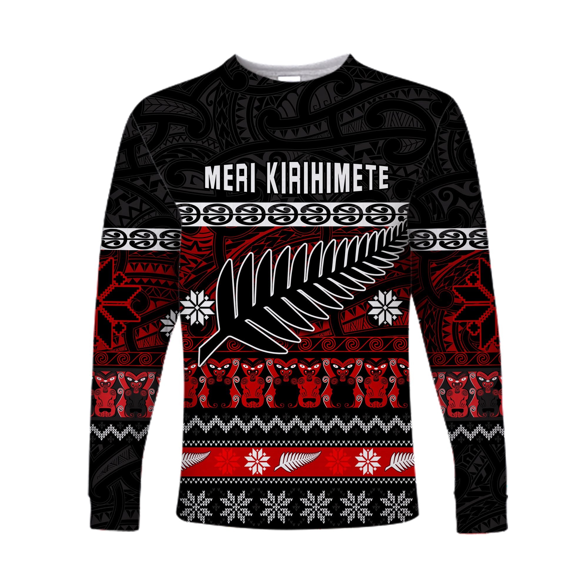 New Zealand Silver Fern Christmas Long Sleeve Shirt Maori Meri Kirihimete LT13 Unisex Black - Polynesian Pride