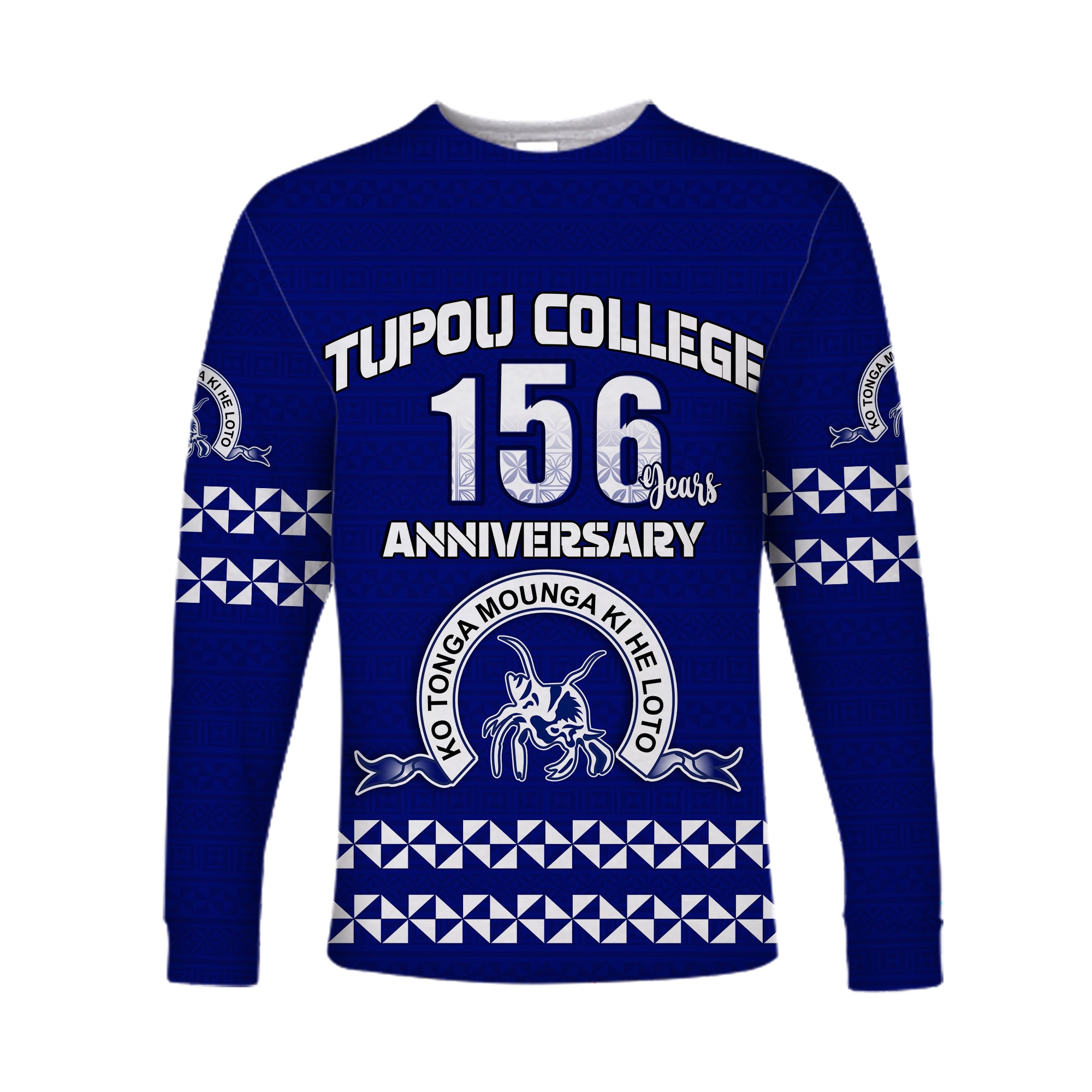 Tonga Tupou College Toloa Long Sleeve Shirt 156 Years Anniversary Tongan Ngatu LT13 Unisex Blue - Polynesian Pride