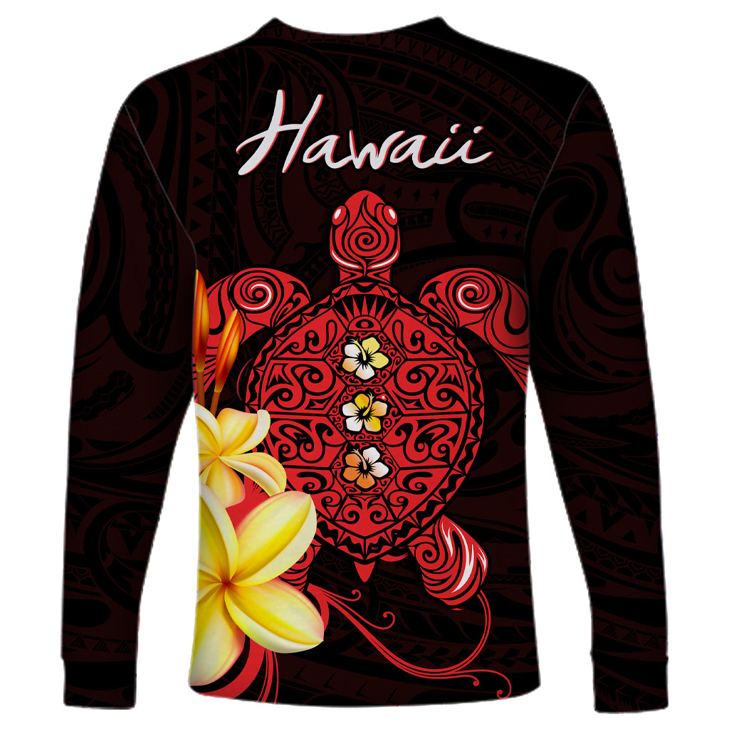Hawaii Turtle Long Sleeve Shirt Hawaiian Flowers Version Red Elegant LT13 - Polynesian Pride