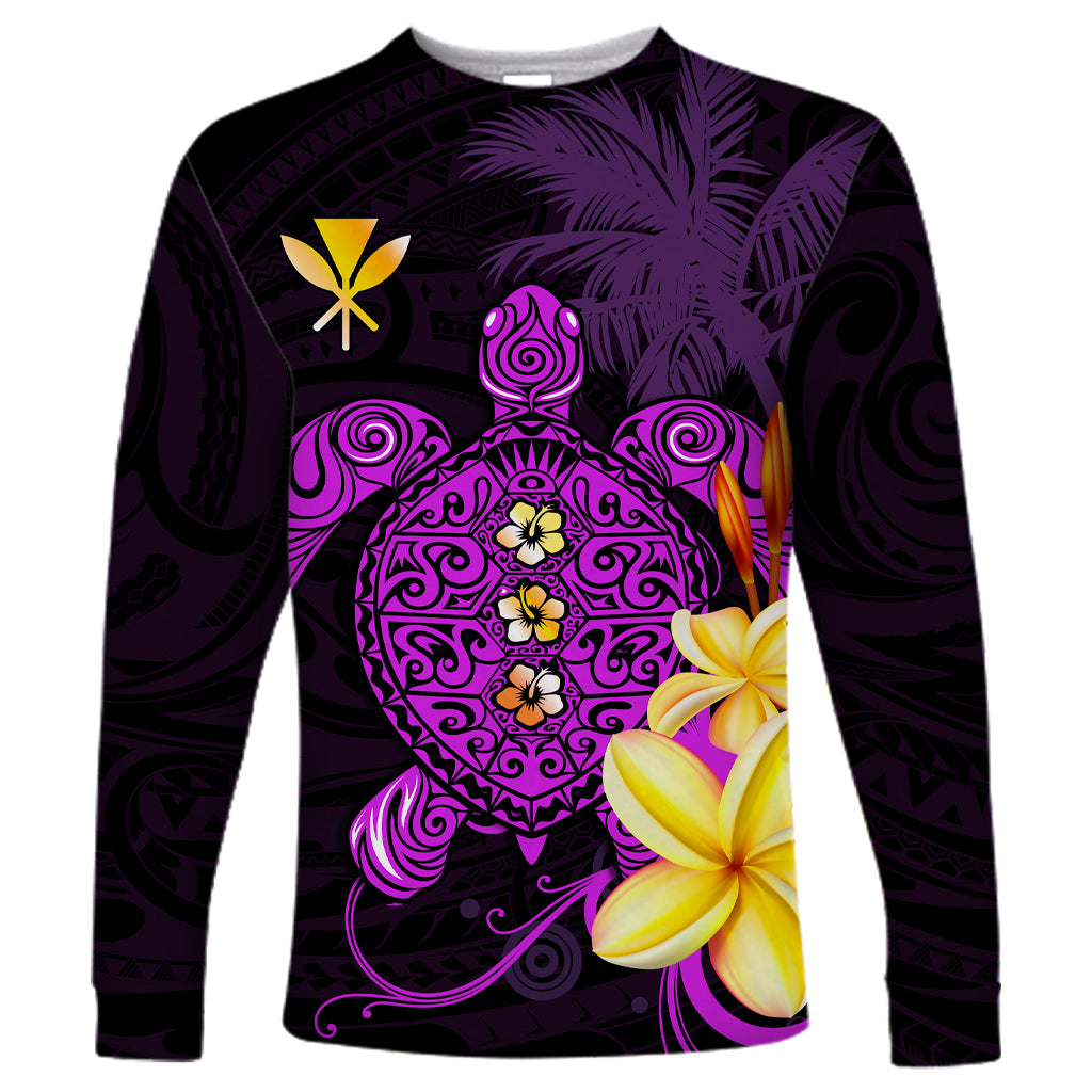 (Custom Personalised) Hawaii Turtle Long Sleeve Shirt Hawaiian Flowers Version Purple Elegant LT13 - Polynesian Pride