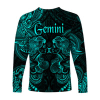 Gemini Zodiac Polynesian Long Sleeve Shirt Unique Style - Turquoise LT8 - Polynesian Pride