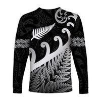 New Zealand Rugby Maori Long Sleeve Shirt Silver Fern Koru Vibes - Black LT8 - Polynesian Pride
