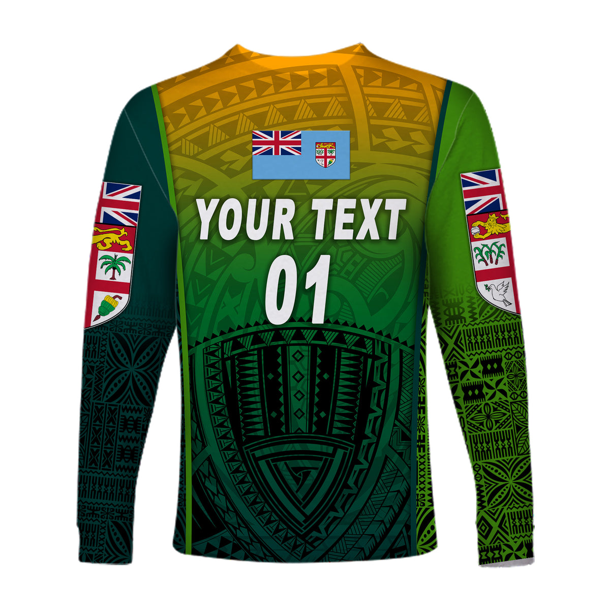 (Custom Personalised) Fiji Ovalau Rugby Long Sleeve Shirts Light Green Style, Custom Text And Number LT8 - Polynesian Pride