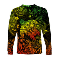 Hawaii Turtle Polynesian Long Sleeve Shirt Plumeria Flower Unique Style - Reggae LT8 - Polynesian Pride