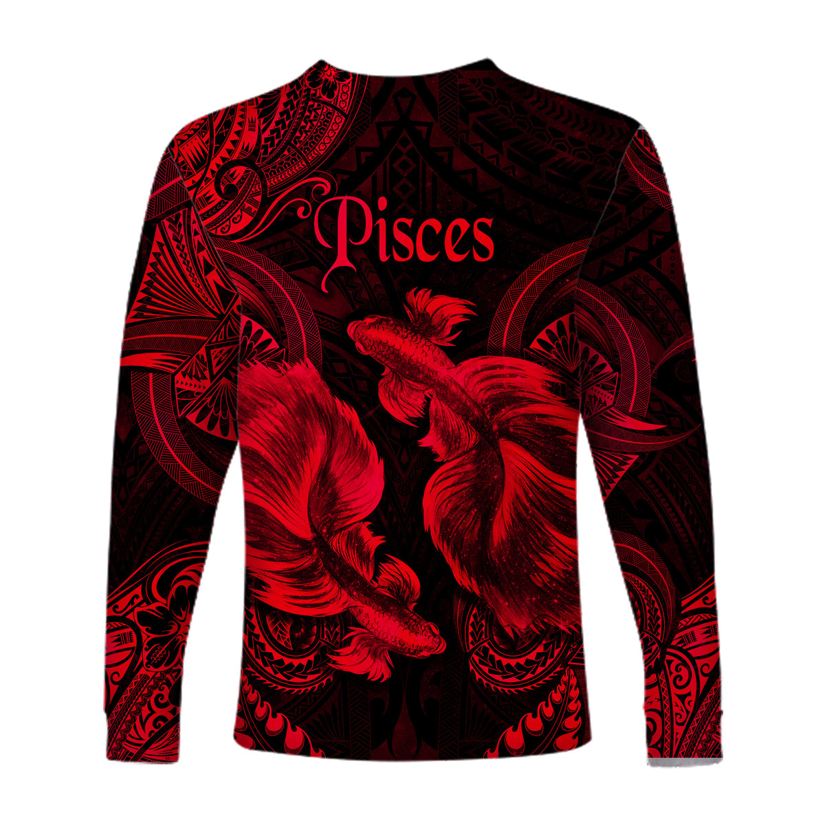 Pisces Zodiac Polynesian Long Sleeve Shirt Unique Style - Red LT8 - Polynesian Pride