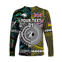 (Custom Personalised) New Zealand Maori Aotearoa And Niue Together Long Sleeve Shirts - Paua Shell, Custom Text And Number LT8 - Polynesian Pride
