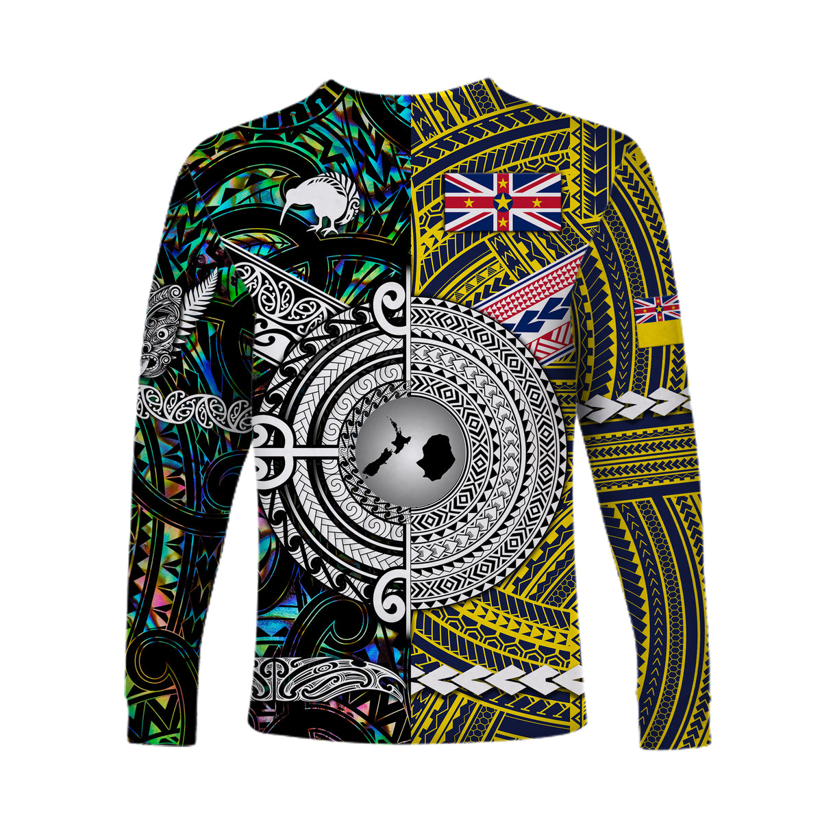 New Zealand Maori Aotearoa And Niue Together Long Sleeve Shirts - Paua Shell LT8 - Polynesian Pride