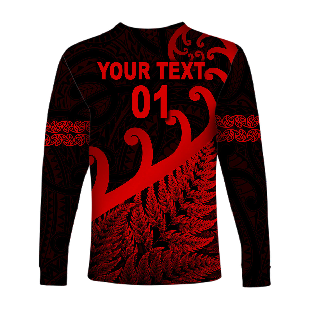 (Custom Personalised) New Zealand Rugby Maori Long Sleeve Shirt Silver Fern Koru Vibes - Red LT8 - Polynesian Pride