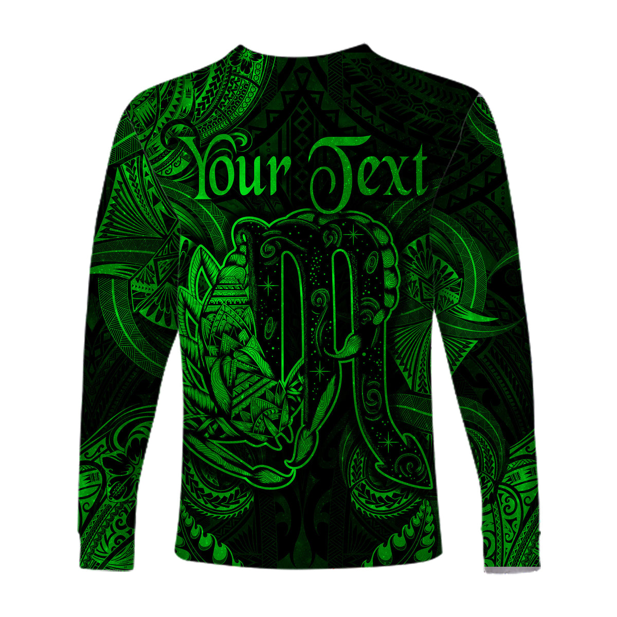 (Custom Personalised) Scorpio Zodiac Polynesian Long Sleeve Shirt Unique Style - Green LT8 - Polynesian Pride