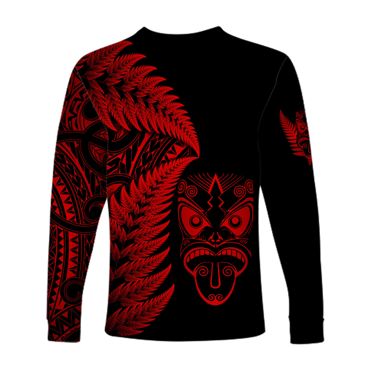 New Zealand Haka Rugby Maori Long Sleeve Shirt Silver Fern Vibes - Red LT8 - Polynesian Pride