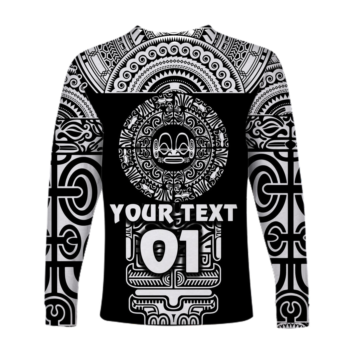 (Custom Personalised) Marquesas Islands Long Sleeve Shirt Marquesan Tattoo Simplified Version - Black LT8 - Polynesian Pride