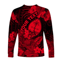 (Custom Personalised) Guam Polynesian Long Sleeve Shirt Tropical Flowers - Red LT8 - Polynesian Pride