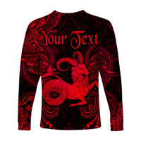 (Custom Personalised) Capricorn Zodiac Polynesian Long Sleeve Shirt Unique Style - Red LT8 - Polynesian Pride