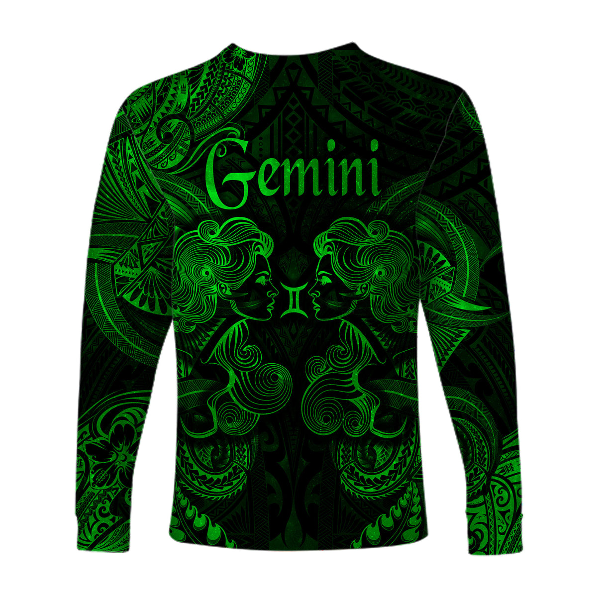 Gemini Zodiac Polynesian Long Sleeve Shirt Unique Style - Green LT8 - Polynesian Pride