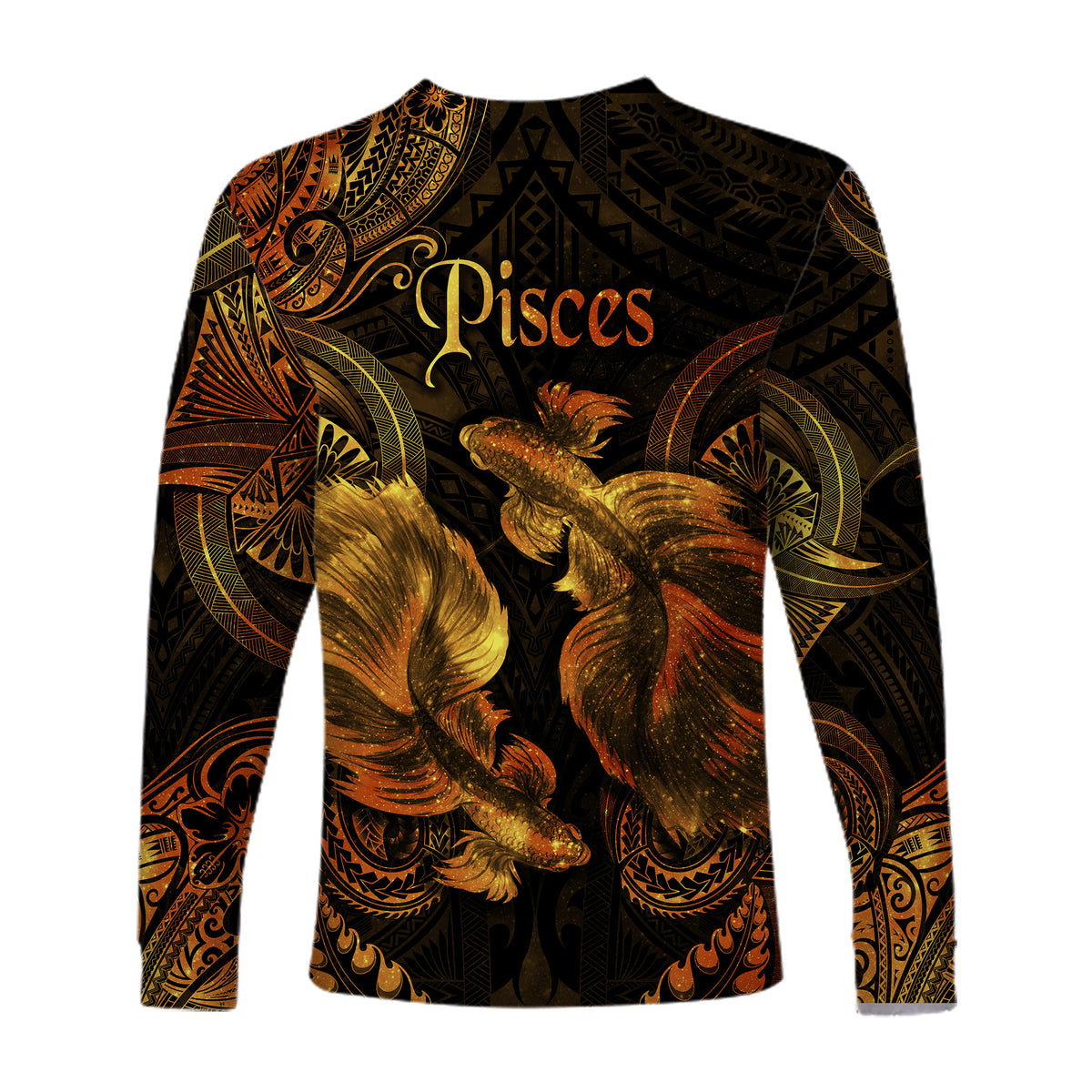 Pisces Zodiac Polynesian Long Sleeve Shirt Unique Style - Gold LT8 - Polynesian Pride