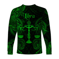 Libra Zodiac Polynesian Long Sleeve Shirt Unique Style - Green LT8 - Polynesian Pride
